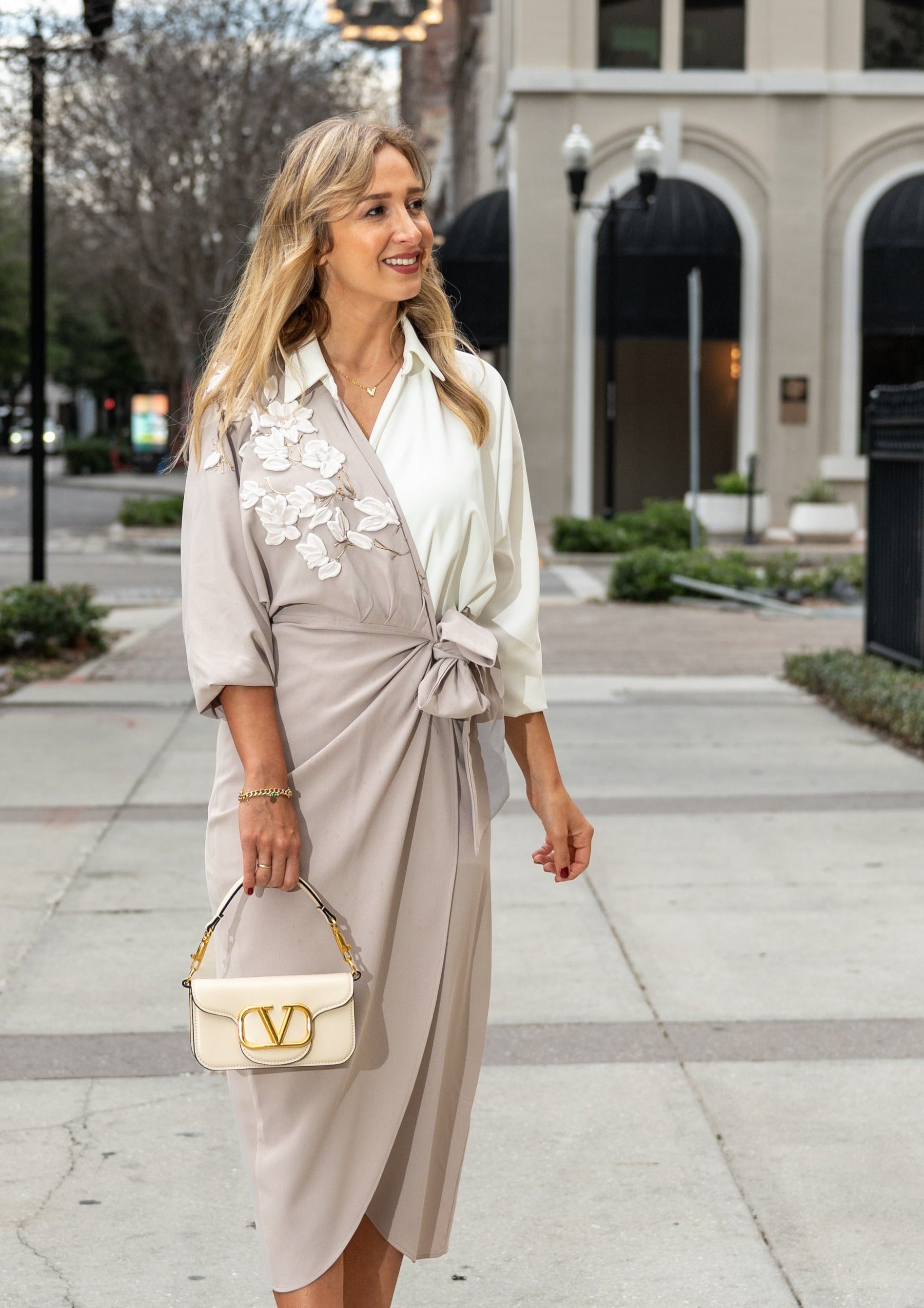 elegant dress with embossed flowers ZEYLAH Elegant Floral 3D Embossed Flower Dress