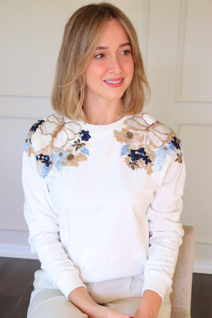 Sequin flower sweater- White