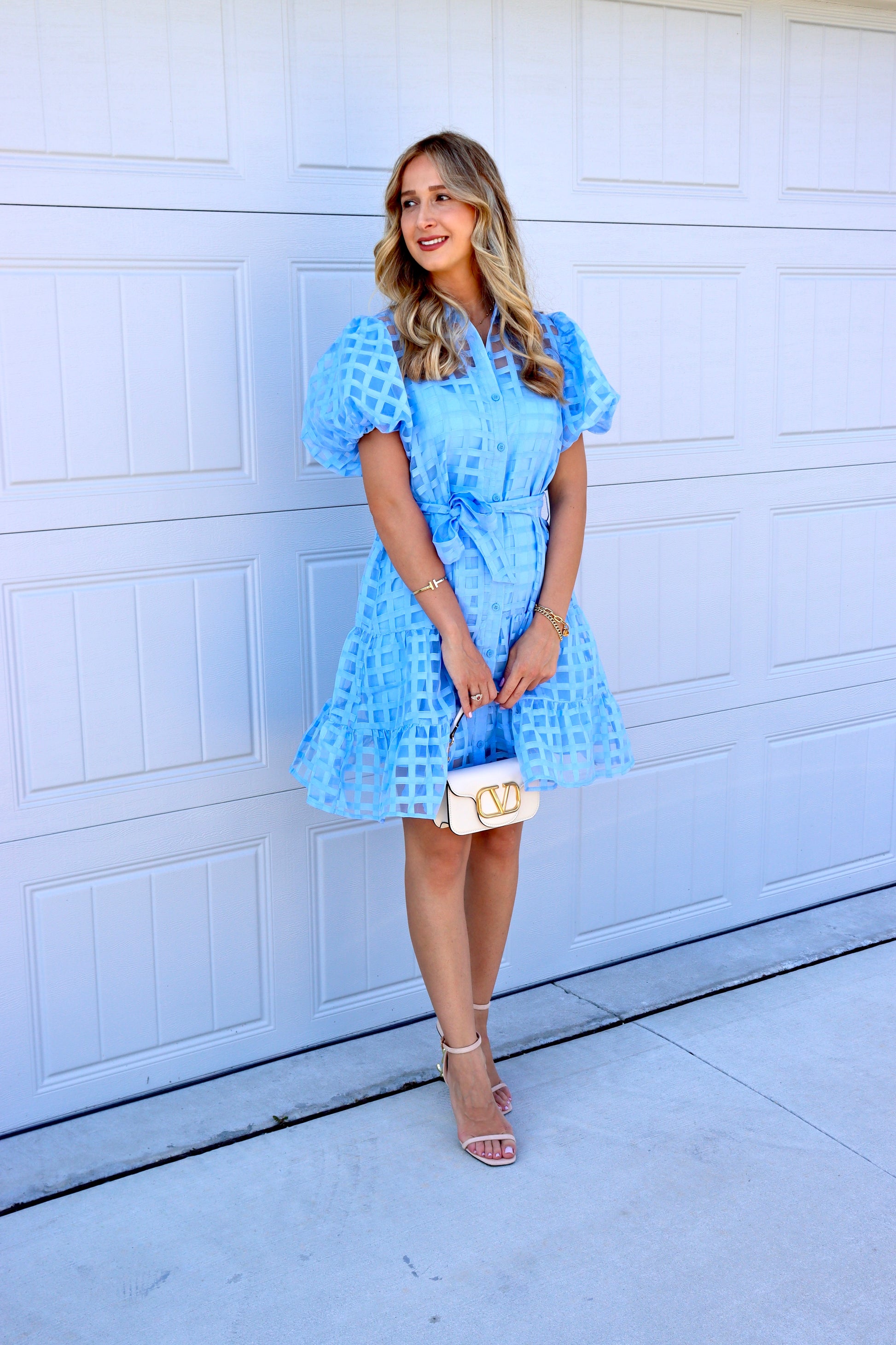 Feminine styling with the Havana Blue Ocean Dress!  - Formal and suitable for events occasions.   - Puffed short sleeve - Mid calf Loose fit - Polo Neck - Buttoned dress with looped belt included  - Material : Polyester